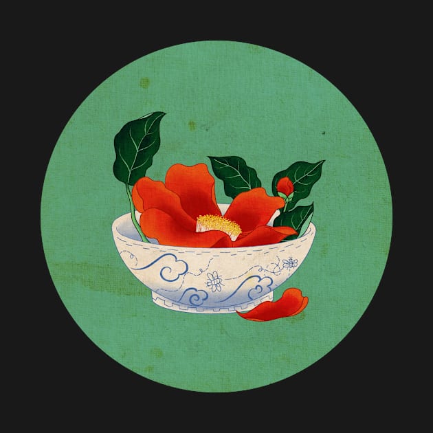 Minhwa: Camellia Bowl C Type (Korean traditional/folk art) by koreanfolkpaint