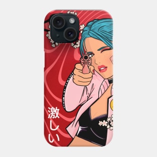 Kawaii anime shirts collection :  blue hair anime girl power Phone Case