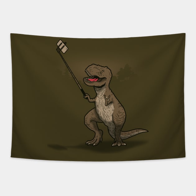 Funny Cute T-Rex Dinosaur Taking Selfie Funny Selfie Tapestry by BoggsNicolas