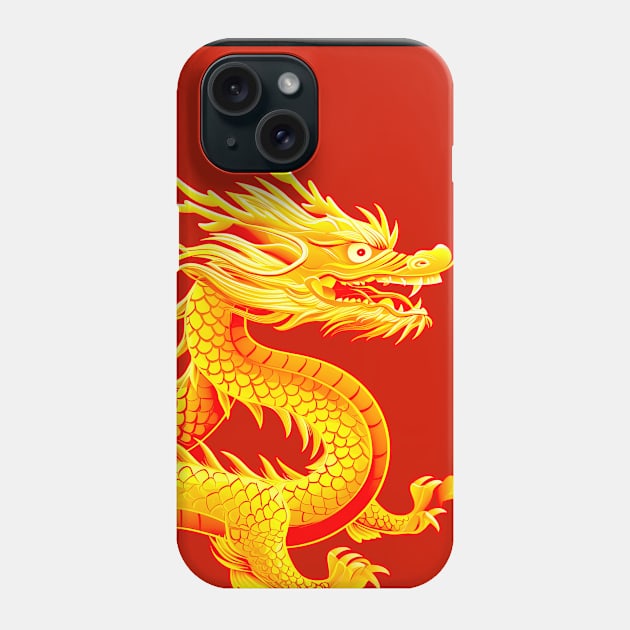 Chinese Golden Dragon on a Lucky Red Background 2: Chinese New Year, Year of the Dragon on a Dark Background Phone Case by Puff Sumo