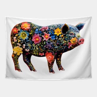 Abstract Floral Pig Silhouette Tapestry