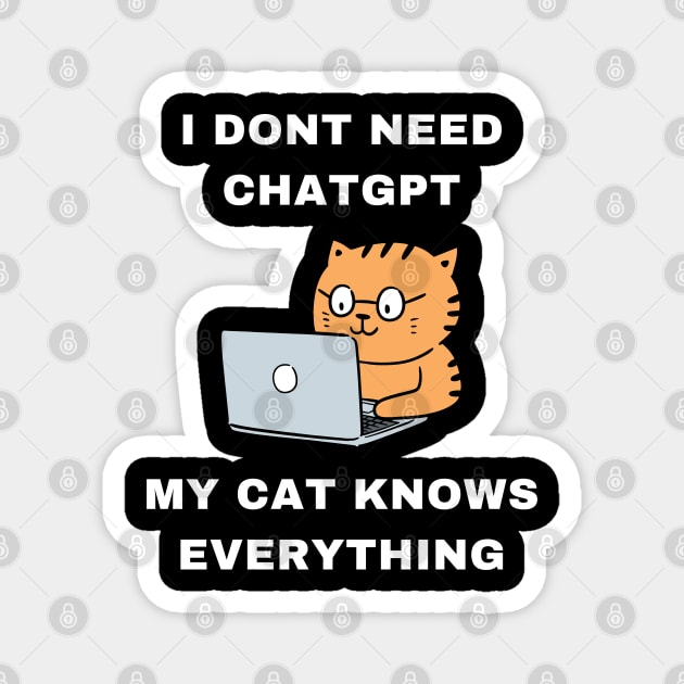 Cat GPT Working Ai Cat, Funny Smart Cat Using Computer Design for Cat Lovers and ChatGPT Fans Magnet by Printofi.com