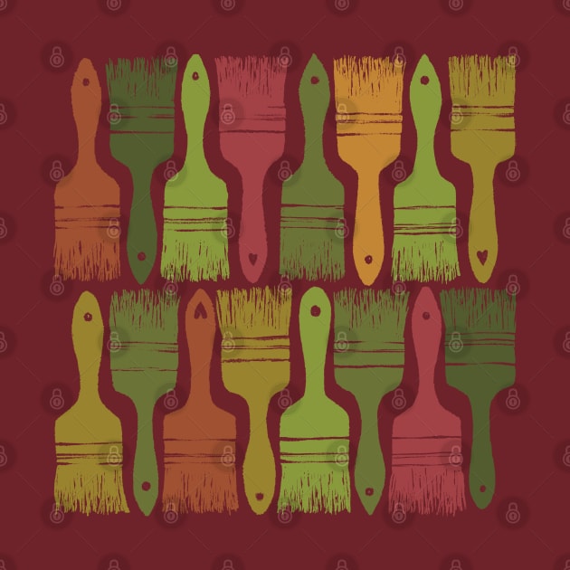Paintbrush , seamless pattern with paintbrushes in green and red tones by marina63