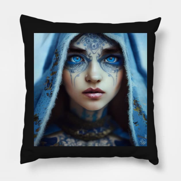 Tisha Liadan - Beautiful Gothic Elf Woman with Bright Blue Eyes Pillow by JediNeil