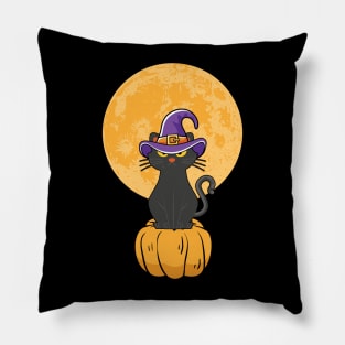 Halloween Black Cat On Pumpkin Full Moon Pillow