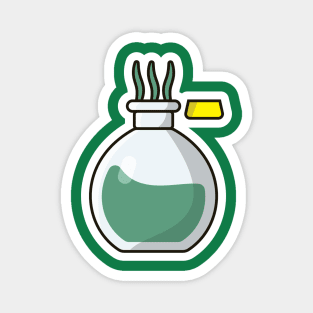 Witch Potion Bottle Sticker vector illustration. Science object icon concept. Halloween potion icon. Halloween drink sticker design. Bottle of Green Poison sticker vector design. Magnet