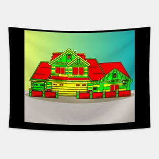 Illustration Dream House Villa Color Effects Tapestry