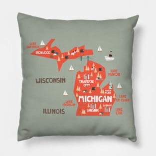 Michigan Illustrated Map Pillow