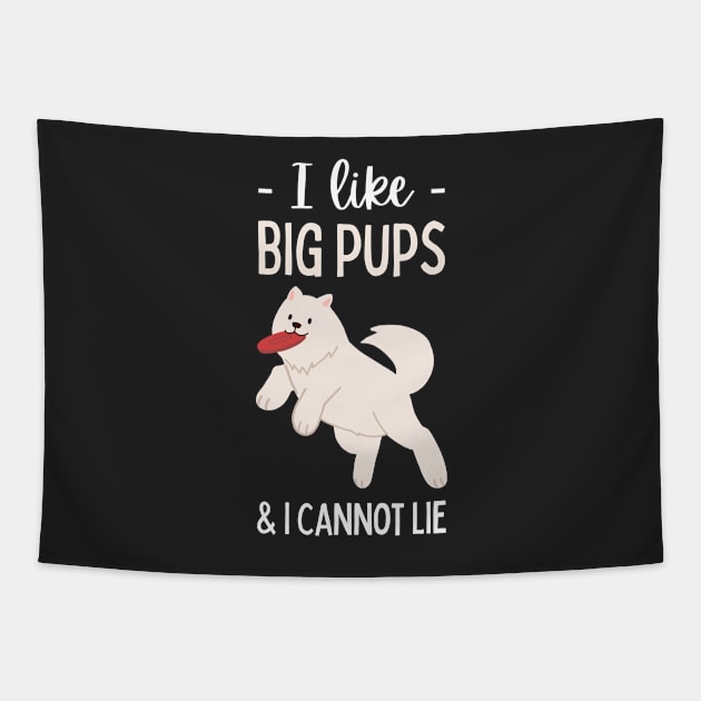 Funny pun, dog puns, dog lovers, quote, I Like Big Pups and I Cannot Lie Funny Tapestry by RenataCacaoPhotography