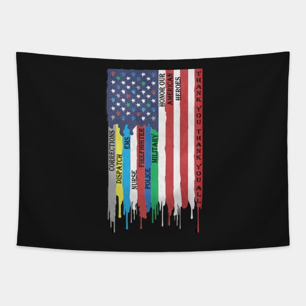 First Responders Thin Line Support Gifts: American Flag with Thin Line Design Tapestry by tamdevo1