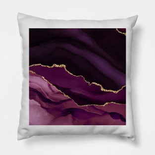 Watercolor Agate in Burgundy and Dusty Rose Faux Gold Glitter Veins Pillow