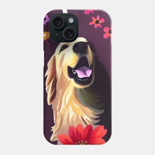 Golden Retriever Dog Puppy Whimsical Portrait Hiding in Wildflowers Secret Garden Digital Art Watercolor Painting Phone Case