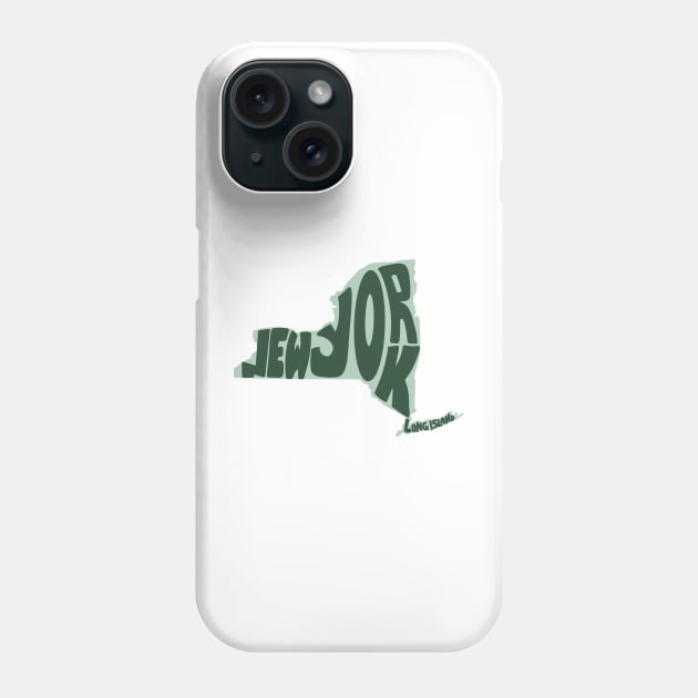 New York Map Outline Bubble Letters- green Phone Case by emilystp23