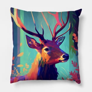 Stag Deer Animal Portrait Painting Wildlife Outdoors Adventure Pillow