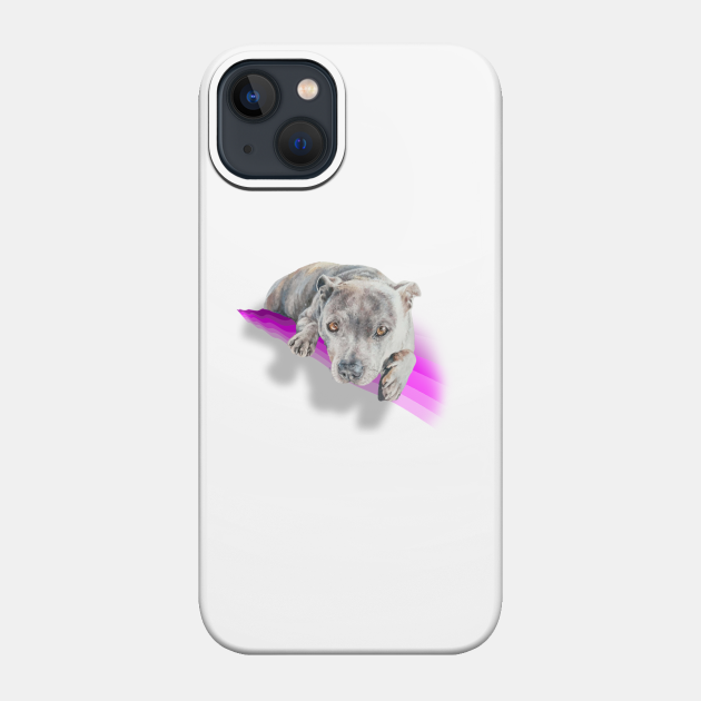 Beautiful blue staffie terrier on a rainbow pink wave! - Dog - Phone Case