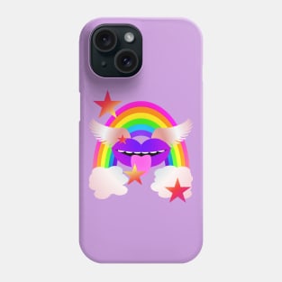 Groovy Winged Lips, Rainbow & Stars - PURPLE Phone Case