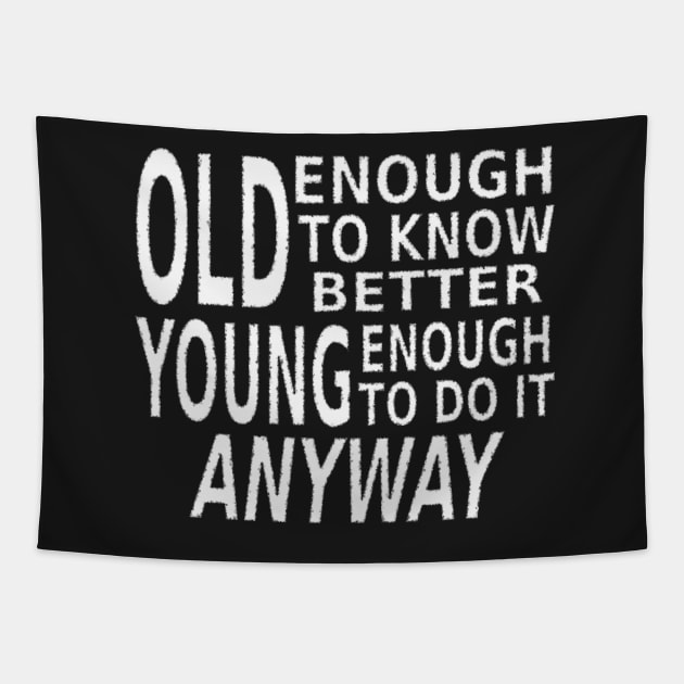 Old Enough to Know Better, Young Enough To Do It Anyway Tapestry by SolarCross