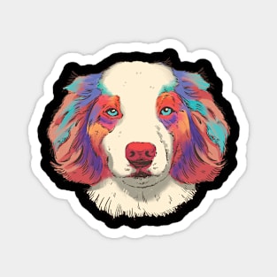 Australian Shepherd Dog Art Colorful Retro Magnet