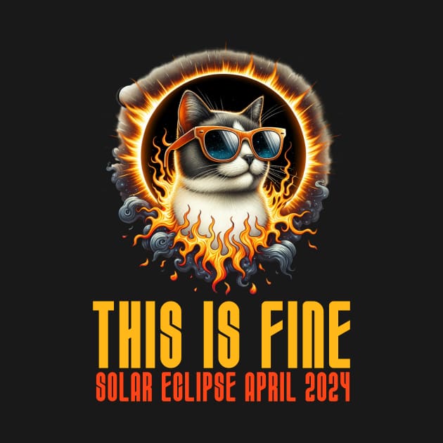 This is Fine - Funny Meme Cat - Solar Event, Solar Eclipse April 8 2024, Totality by sarcasmandadulting