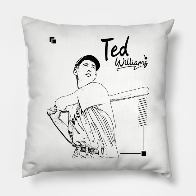 Ted Williams | Black Retro Pillow by Aloenalone