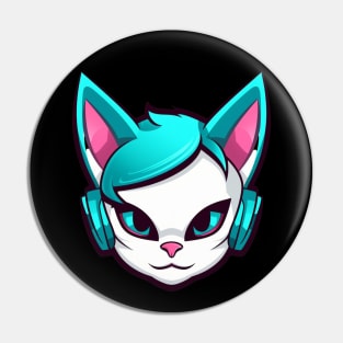 Cartoon Cat with Headphones Pin