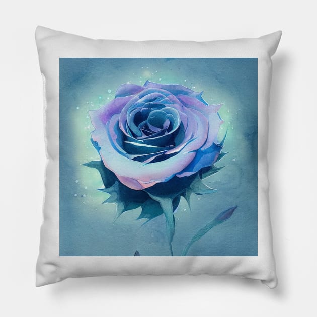 Cerulean-lila turquoise blue rose Pillow by fistikci