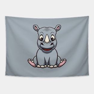 Cute baby rhino smiling cartoon illustration Tapestry