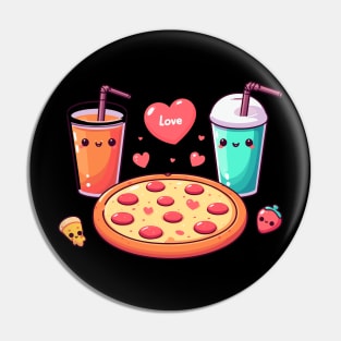 Pizza, Cola Drink and Milkshake in kawaii Style Art | Kawaii Food Lovers Pin