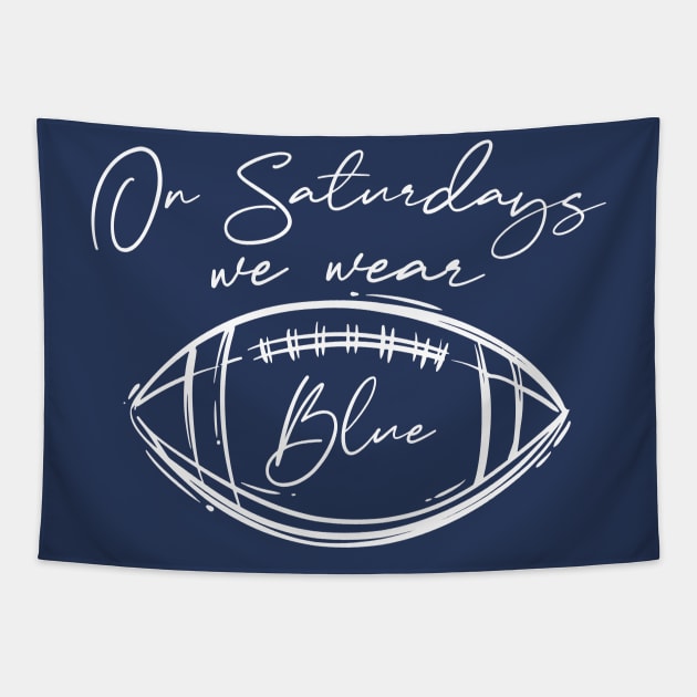 On Saturdays We Wear Blue // Vintage School Spirit // Go Navy Blue Script Tapestry by SLAG_Creative