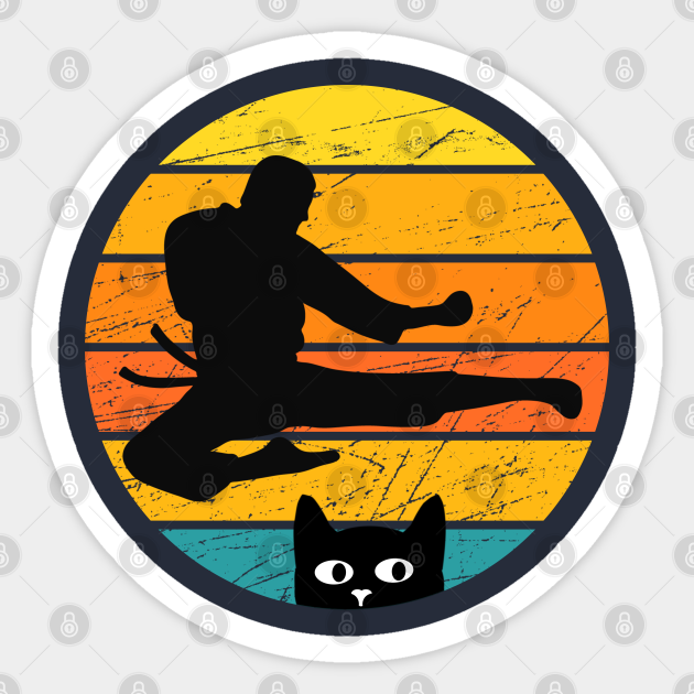 Retro Silhouette Karate Cat Design - Funny Cat - Sticker