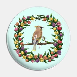 The Early Bird on Colorful Flowers Pin