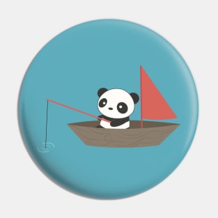 Cute Panda Fishing In A Boat T-Shirt Pin