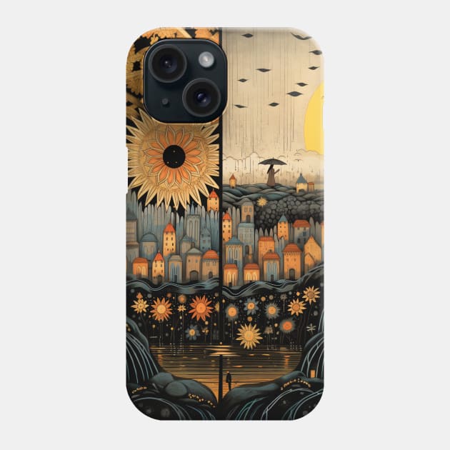 Summer & Rain Stylized Village Phone Case by Purple Dewdrop Designs