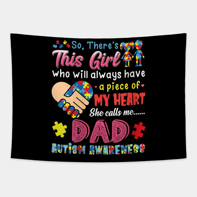 womens res this girl she calls me dad autism awareness Tapestry by Samy Van Der Borght