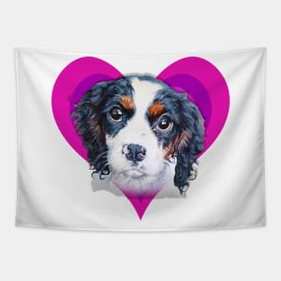 Gorgeous painting of a cavalier King Charles spaniel on a rainbow heart! Tapestry