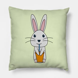 Rabbit Drinking Carrot Juice Pillow