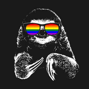 Pride Sloth LGBTQ Rainbow Flag Sunglasses T-Shirt