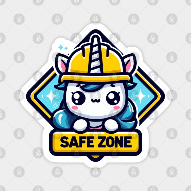 Kawaii unicorn in hardhat safe zone Magnet by TomFrontierArt