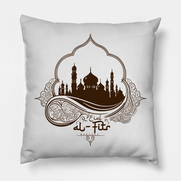 Islamic Mandala Mosque Happy Eid Mubarak Pillow by eijainspire