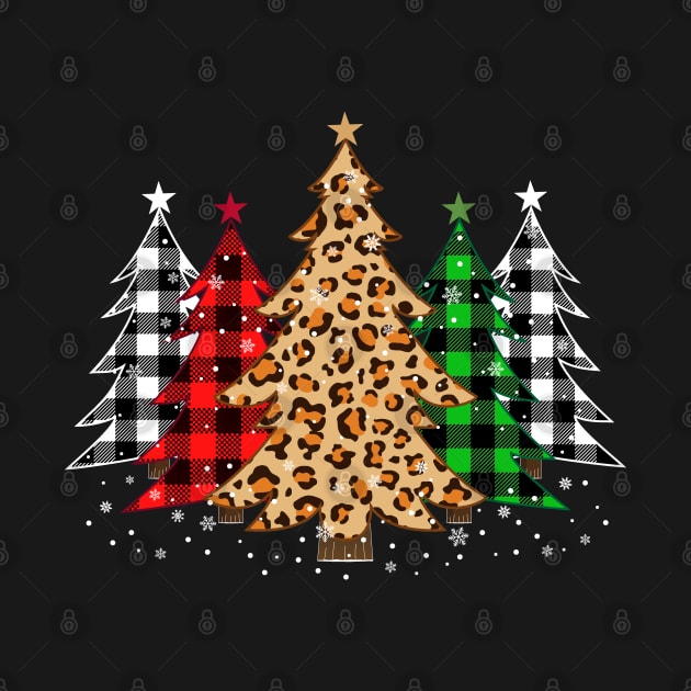 Christmas Trees with Buffalo Plaid & Leopard Print Xmas by jodesigners