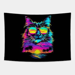 Birman Cat Sunglasses Beach Sunset Pop Art Tapestry