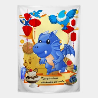 The Jelly Dragon with Blue Birds and Berries Tapestry