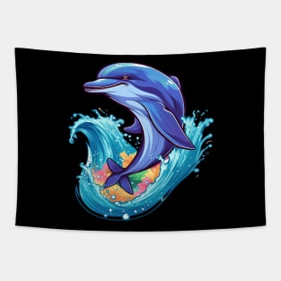 smiling dolphin leaping out of the water Tapestry