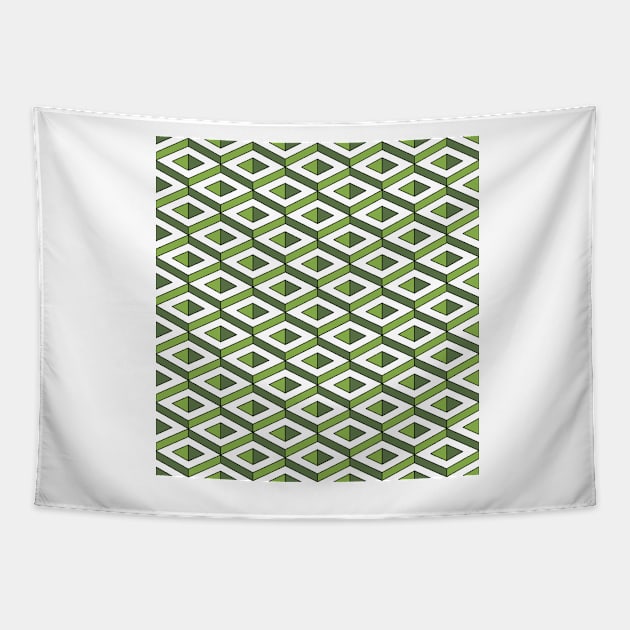 3D geometric pattern in greenery and kale colours Tapestry by DavidASmith