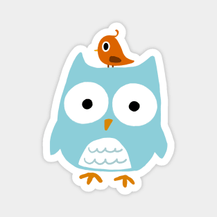 Blue Owl with Little Orange Bird Magnet
