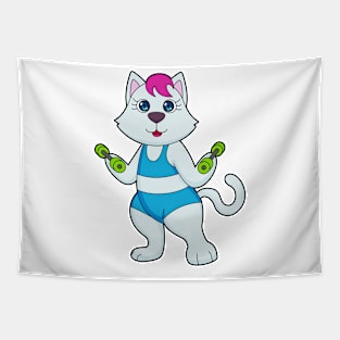 Cat Fitness Dumbbell Tapestry