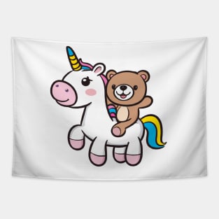 Unicorn and Teddy Bear Best Friends Tapestry
