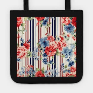 Red White and Blue Patriotic Shabby Floral Tote