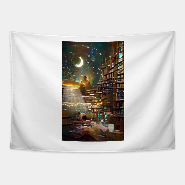 Moonlight Library | National library week | literacy week Tapestry by PsychicLove