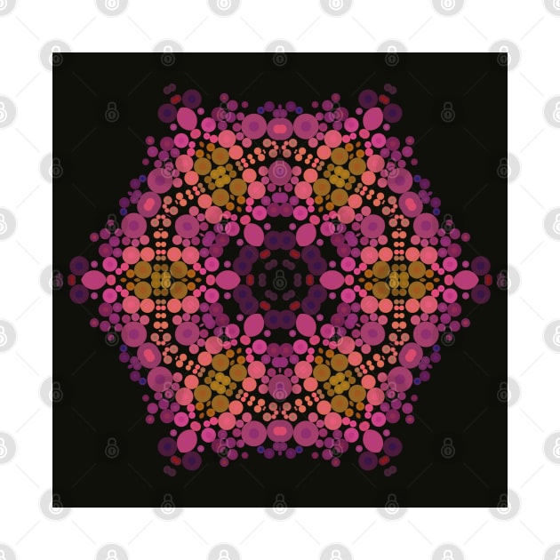 Dot Mandala Flower Pink Yellow and Black by WormholeOrbital